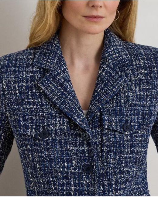 Ralph Lauren Blue Cotton-Blend Bouclé Blazer