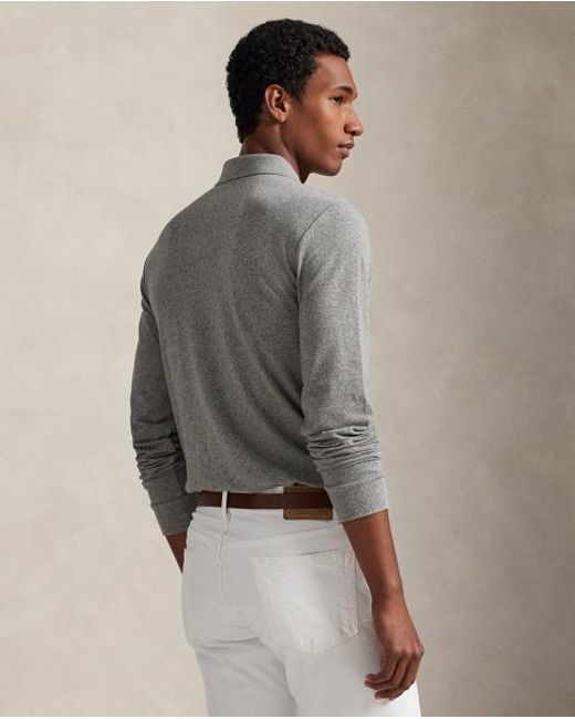 Polo Ralph Lauren Gray Slim Fit Mesh Long-sleeve Polo for men