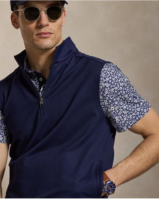 Ralph Lauren Blue Stretch Jersey Quarter-Zip Gilet for men