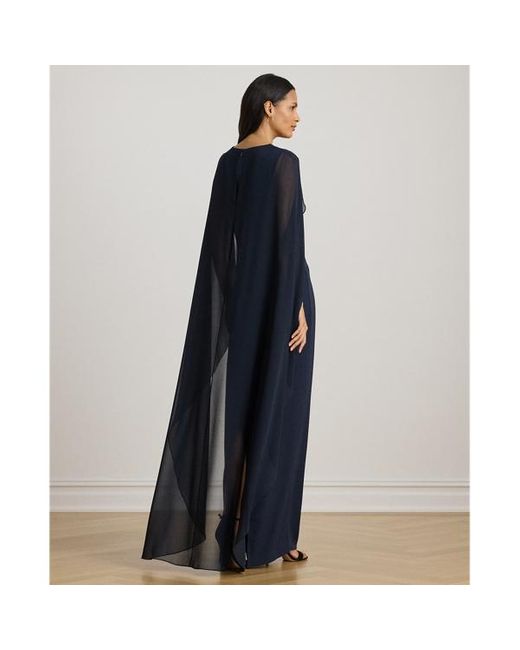 Petite - Abito in georgette con mantella di Ralph Lauren in Blue
