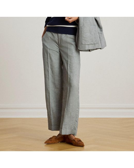 Ralph Lauren Gray Basket-Weave Linen-Blend Cropped Trouser
