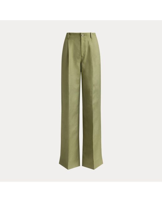 Ralph Lauren Green Linen-Blend Twill Wide-Leg Pant