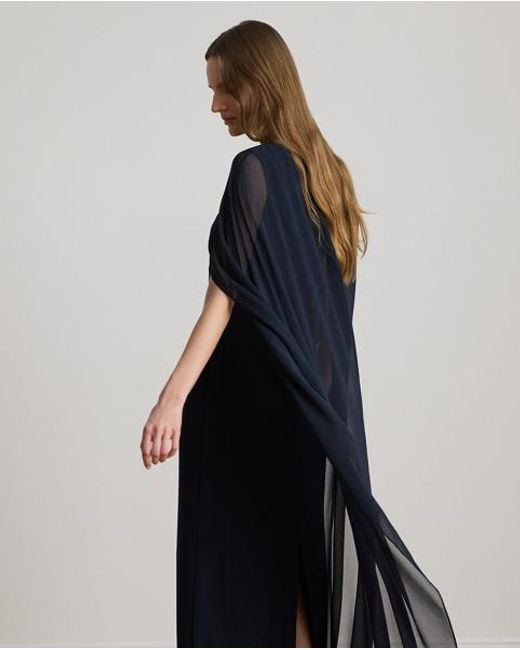 Ralph Lauren Blue Cape Georgette Gown