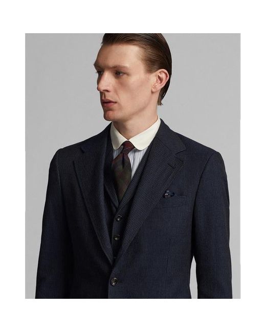 RRL Blue Striped Herringbone Suit Jacket for men