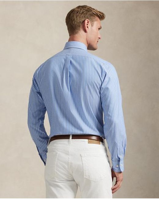 Polo Ralph Lauren Blue Custom Fit Striped Pinpoint Oxford Shirt for men