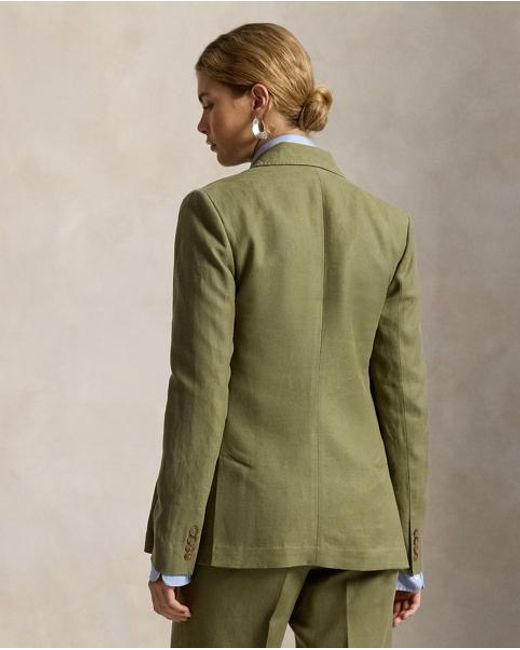Polo Ralph Lauren Green Double-Breasted Hemp-Linen Blazer