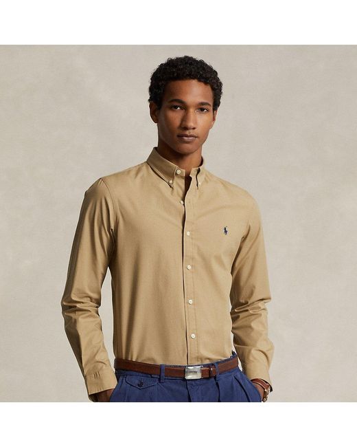Camicia in popeline stretch Slim-Fit di Polo Ralph Lauren in Natural da Uomo