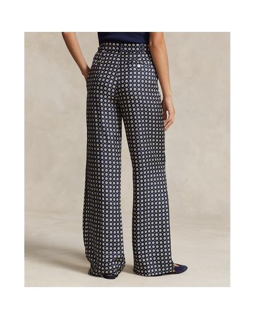 Ralph Lauren Black Geo-motif Silk Wide-leg Trouser