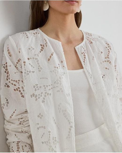 Ralph Lauren White Paisley-Eyelet Cotton Tunic Jacket