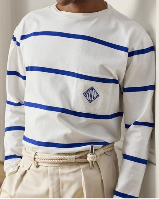 Ralph Lauren White Relaxed Fit Striped Boatneck T-Shirt for men