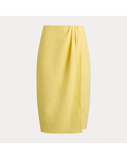 Ralph Lauren Metallic Linen Faux-Wrap Pencil Skirt