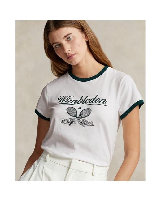 Polo Ralph Lauren White Ringer-T-Shirt Wimbledon mit Grafik