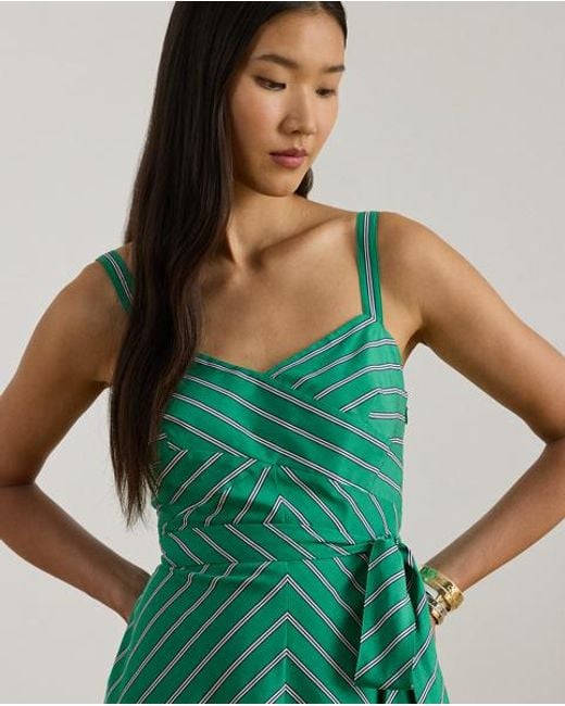 Ralph Lauren Gestreepte Katoenen Jurk Met Ceintuur in het Green