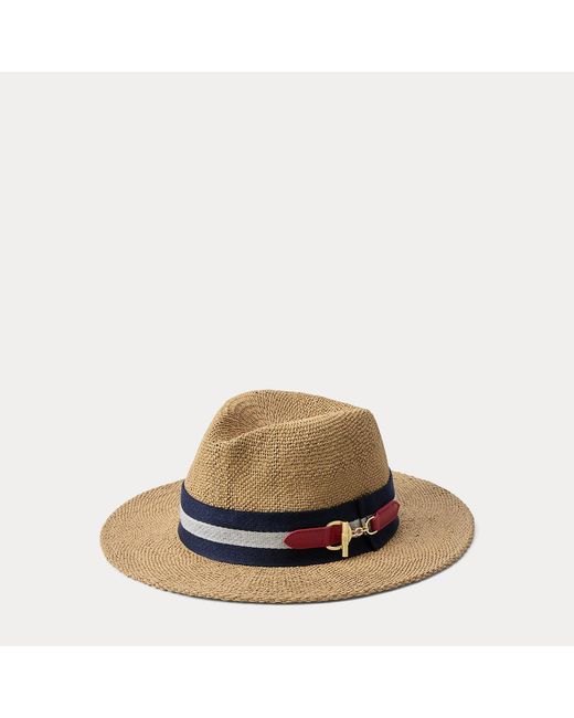 Ralph Lauren Brown Belt-Trim Straw Fedora