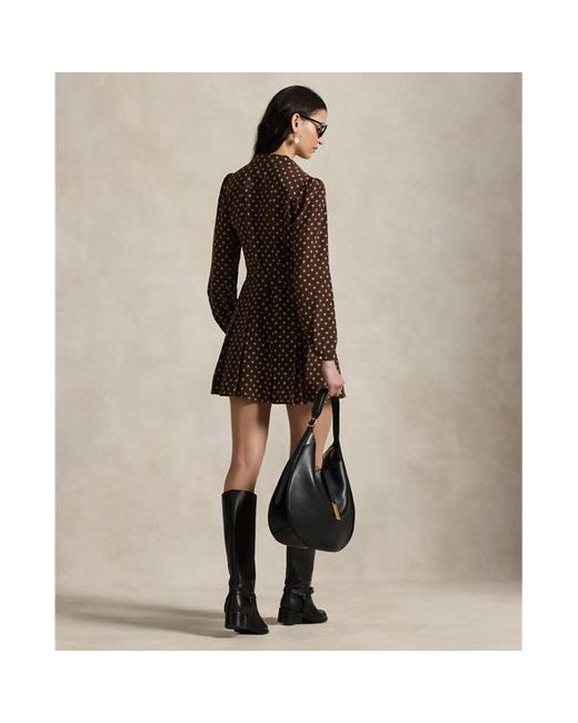Abito mini in seta stampata di Ralph Lauren in Black