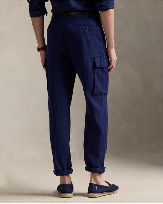 Polo Ralph Lauren Lateef Slim Fit Tapered Linnen Cargobroek in het Blue voor heren