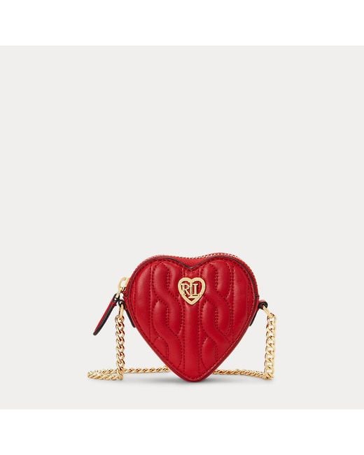 Lauren by Ralph Lauren Red Quilted Leather Crossbody Heart Pouch