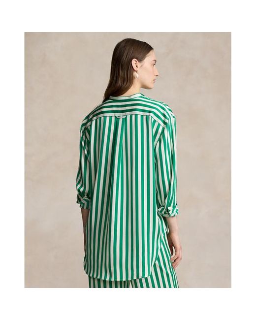 Polo Ralph Lauren Green Oversize Fit Striped Silk Shirt