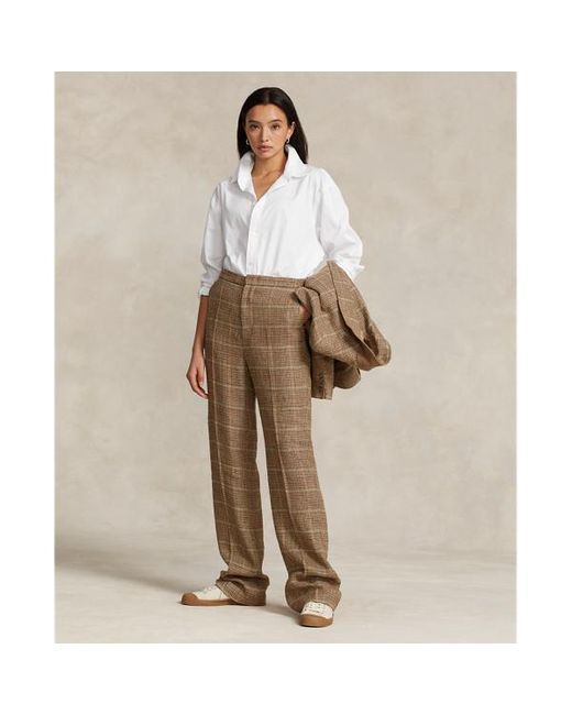 Polo Ralph Lauren Natural Plaid Linen-silk Straight-leg Trouser