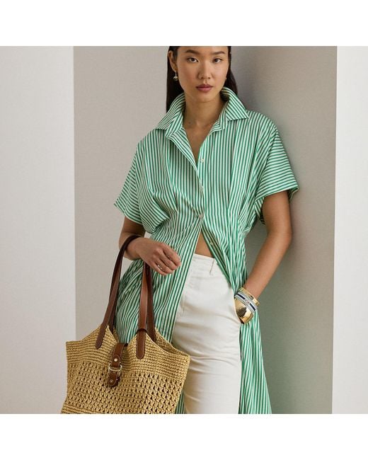 Ralph Lauren Green Woven Straw Large Tasha Tote Bag
