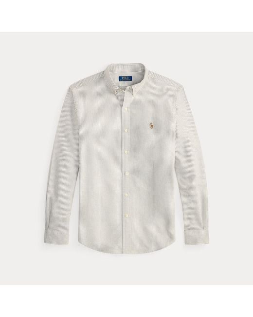 Polo Ralph Lauren White Custom Fit Striped Oxford Shirt for men