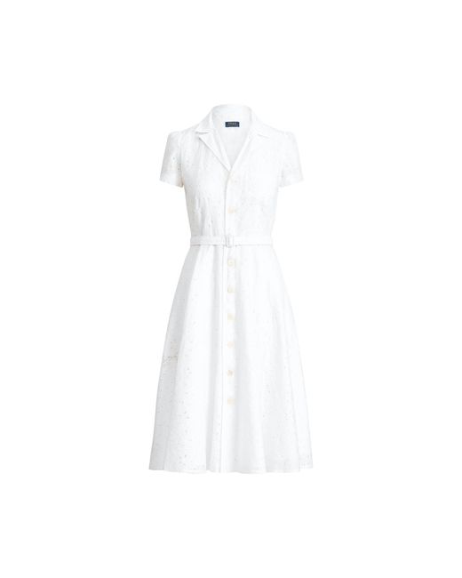 Polo Ralph Lauren White Linen Eyelet Belted Dress