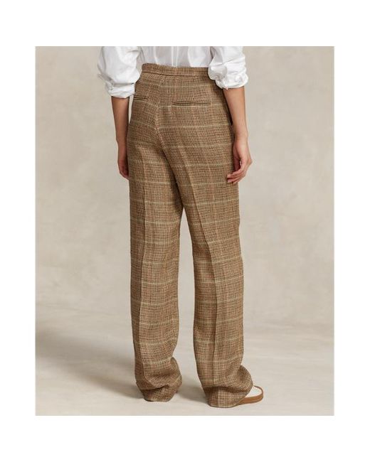 Polo Ralph Lauren Natural Plaid Linen-silk Straight-leg Trouser
