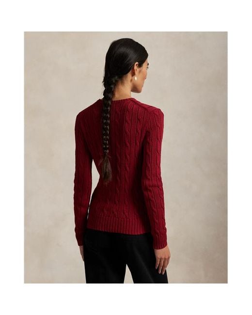Maglia a girocollo in cotone a trecce di Polo Ralph Lauren in Red