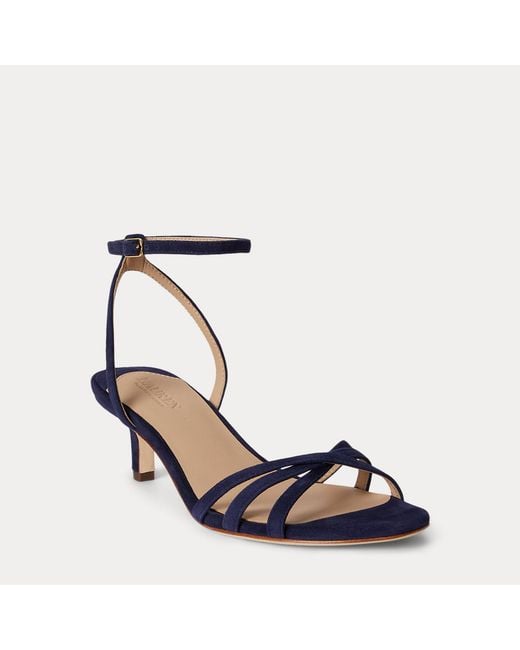 Ralph Lauren Blue Kendyl Kitten-Heel Suede Sandal
