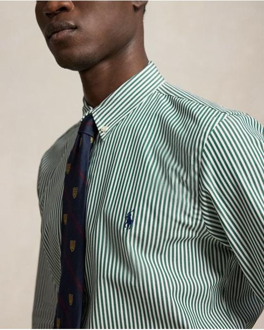 Polo Ralph Lauren Green Slim Fit Striped Stretch Poplin Shirt for men