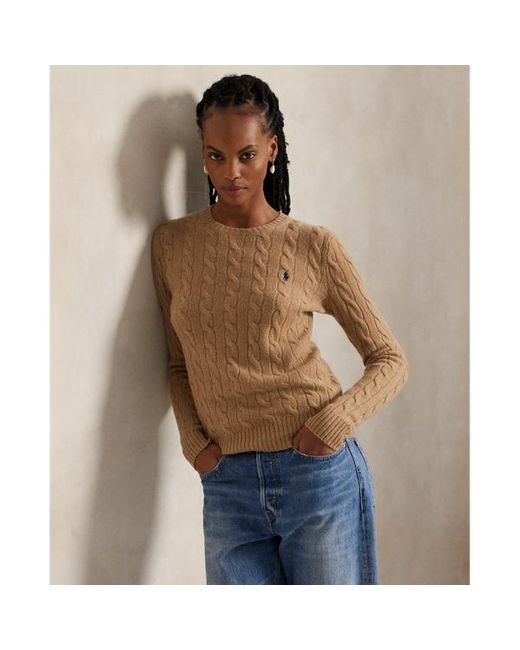 Girocollo in lana e cashmere a trecce di Polo Ralph Lauren in Natural