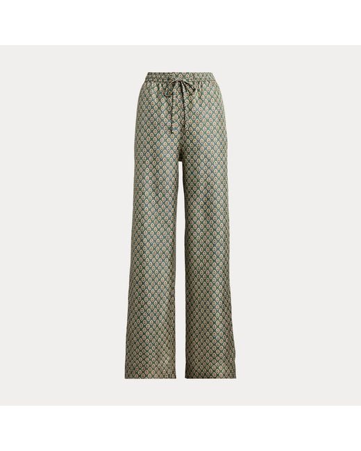 Polo Ralph Lauren Green Floral Silk Drawstring Wide-Leg Trousers