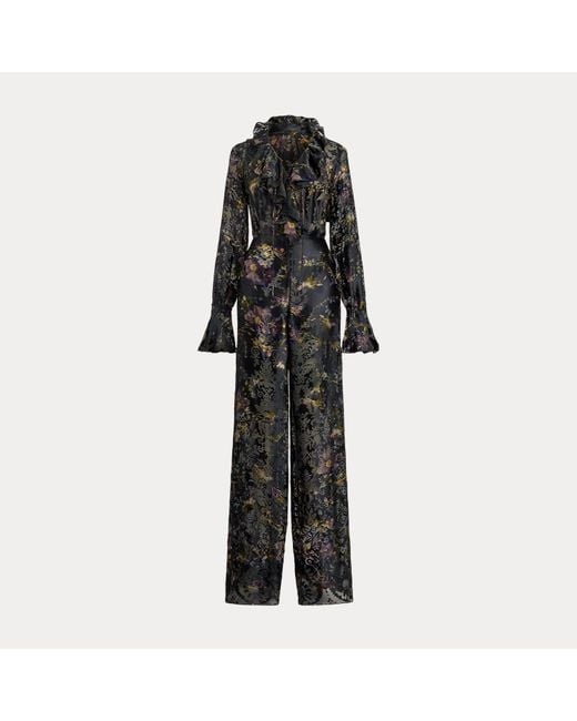 Tuta Carol in raso devoré a fiori di Ralph Lauren in Black