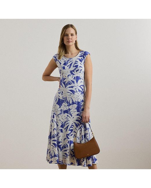 Ralph Lauren Blue Stretchjerseykleid Mit Palmwedel-Druck
