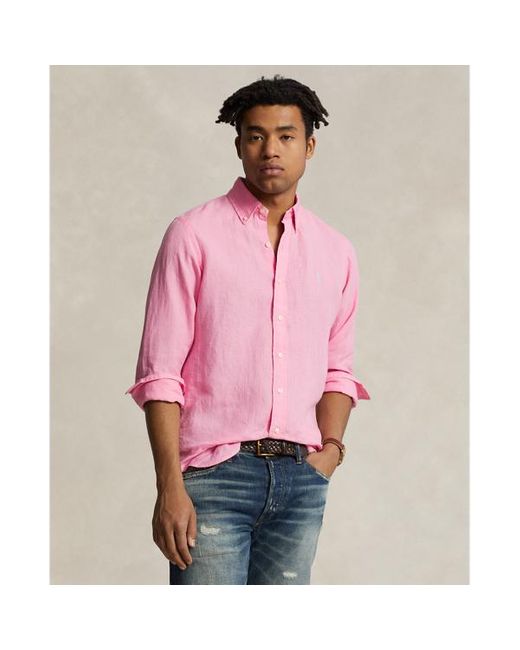 Camicia in lino Slim-Fit di Polo Ralph Lauren in Pink da Uomo