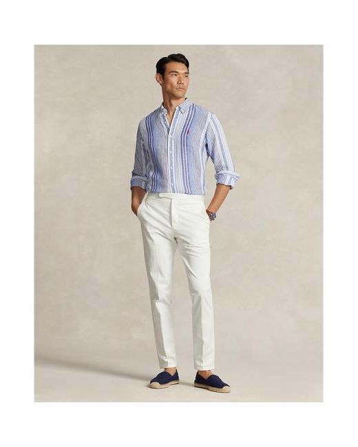 Camicia in lino a righe Classic-Fit di Polo Ralph Lauren in Blue da Uomo