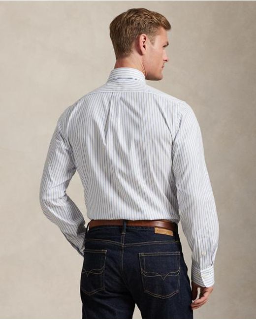 Polo Ralph Lauren Gray Custom Fit Striped Pinpoint Oxford Shirt for men