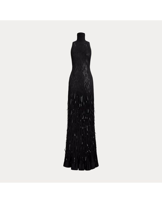Ralph Lauren Black Cayla Embellished Sweater Evening Dress