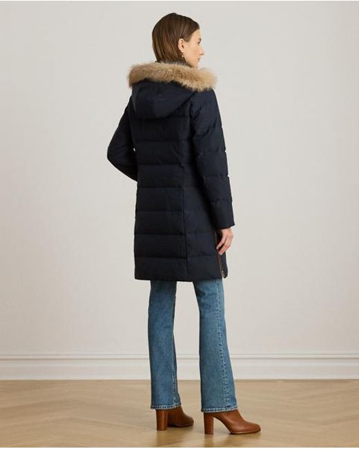 Ralph Lauren Blue Faux Fur-Trim Hooded Down Coat