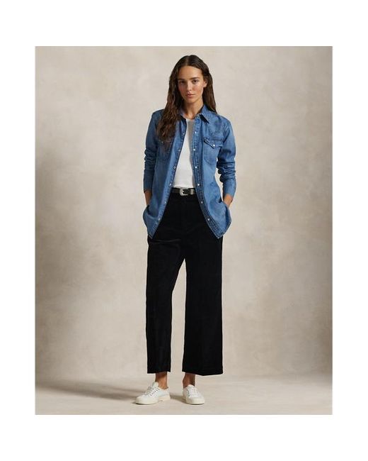 Polo Ralph Lauren Blue Corduroy Wide-leg Cropped Trouser