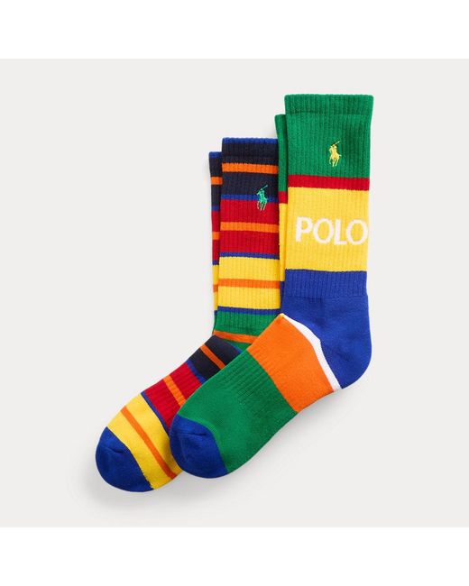 Polo Ralph Lauren Green Striped Cotton-blend Crew Sock 2-pack for men