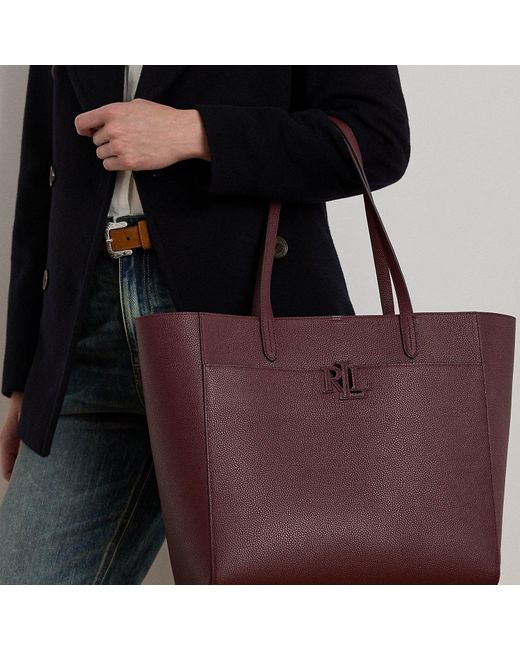Ralph Lauren Red Pebbled Leather Large Cameryn Tote Bag