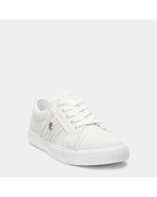 Ralph Lauren White Sneaker Janson Aus Segeltuch Mit Fransen