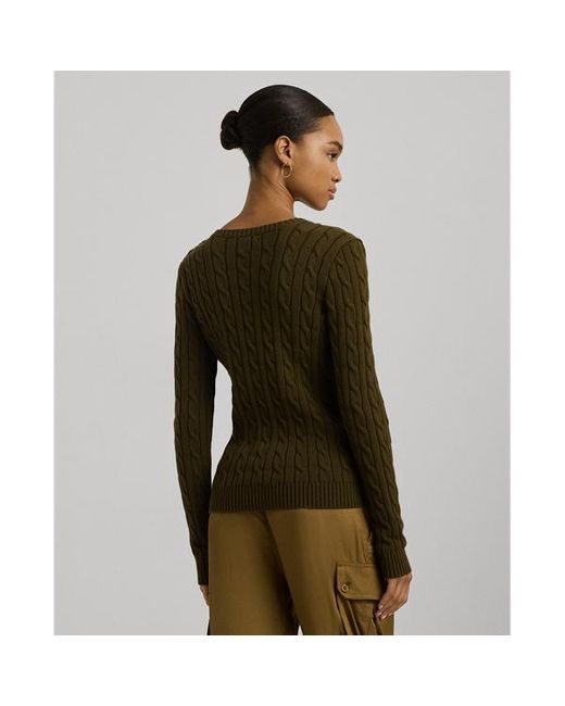 Ralph Lauren Green Button-trim Cable-knit Cotton Jumper