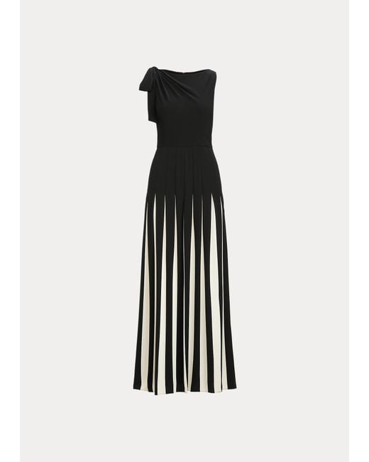 Ralph Lauren Black Two-tone Pleated Georgette Gown