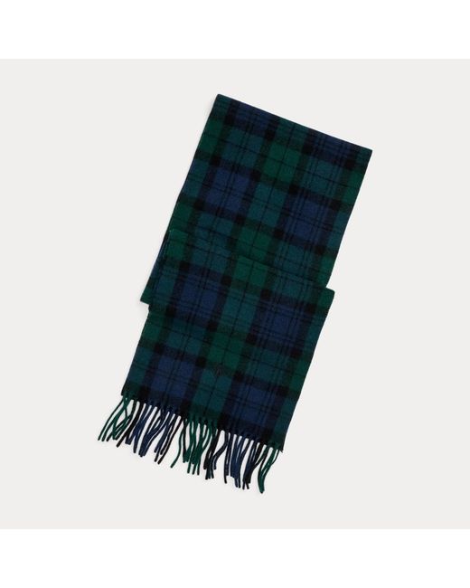 Polo Ralph Lauren Green Check-Pattern Fringed Scarf for men