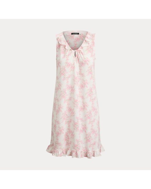 Ralph Lauren Pink Floral Ruffle-Trim Jersey Nightgown