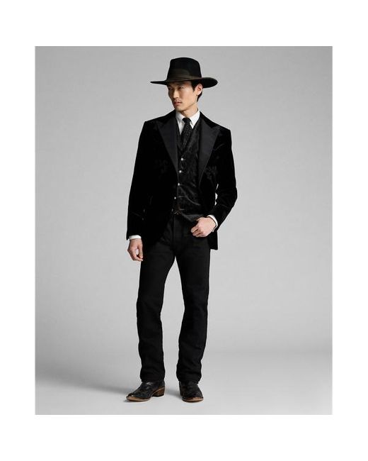 RRL Black Peached Velvet Notch-lapel Waistcoat for men