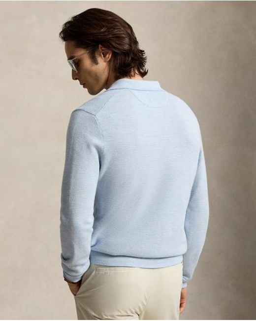 Ralph Lauren Blue Striped Performance Polo-Collar Sweater for men