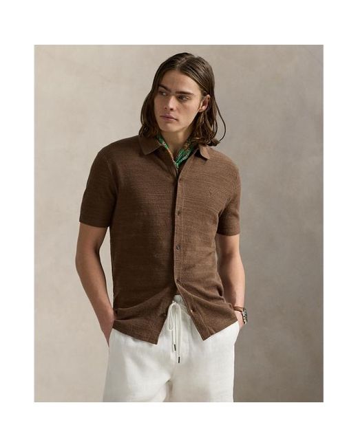 Maglia a camicia in cotone e lino di Polo Ralph Lauren in Brown da Uomo